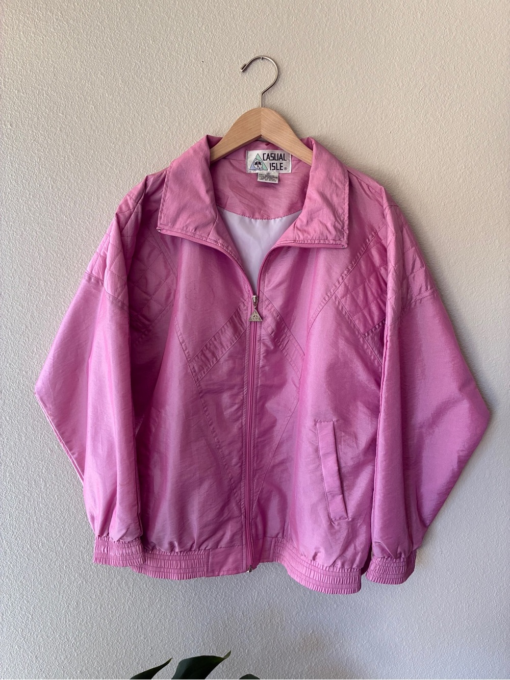 VTG 90's Casual Isle Pink Zip-Up Windbreaker Jacket - Holographic - Medium